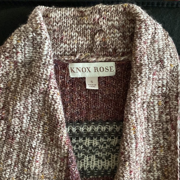 Knox Rose Aztec Geometric Fringed Shawl Collar Boho Festival Open Cardigan - Picture 5 of 13